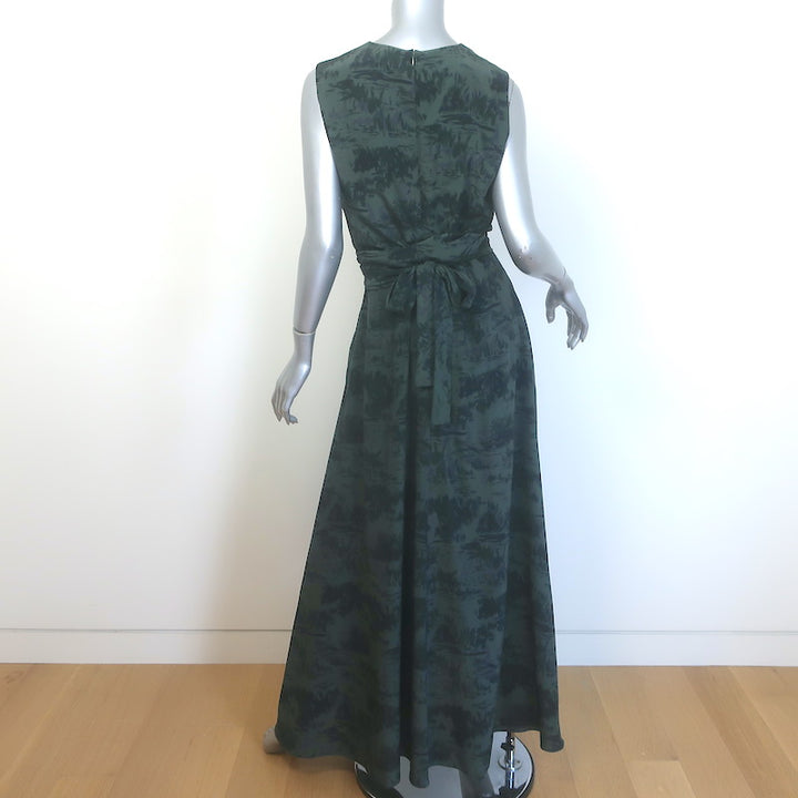 Altuzarra Penny Wrap-Effect Maxi Dress Forest Green Printed Silk Size 40