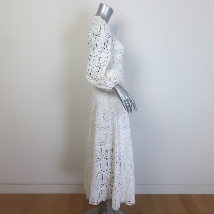 Zimmermann Wayfarer Pineapple Lace Balloon-Sleeve Maxi Dress White Size 1