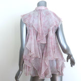 Alexander McQueen Sleeveless Ruffle Blouse Light Pink Printed Chiffon Size 40