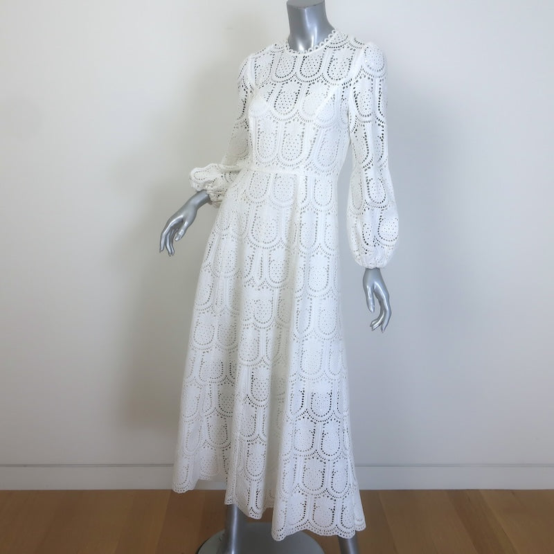 Zimmermann Wayfarer Pineapple Lace Balloon-Sleeve Maxi Dress White Size 1