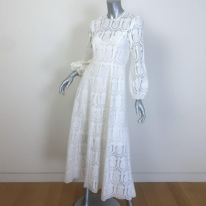 Zimmermann Wayfarer Pineapple Lace Balloon-Sleeve Maxi Dress White Size 1