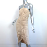 Ronny Kobo Halter Midi Dress Darlene Beige Ruched Stretch Jersey Size Small