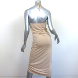 Ronny Kobo Halter Midi Dress Darlene Beige Ruched Stretch Jersey Size Small