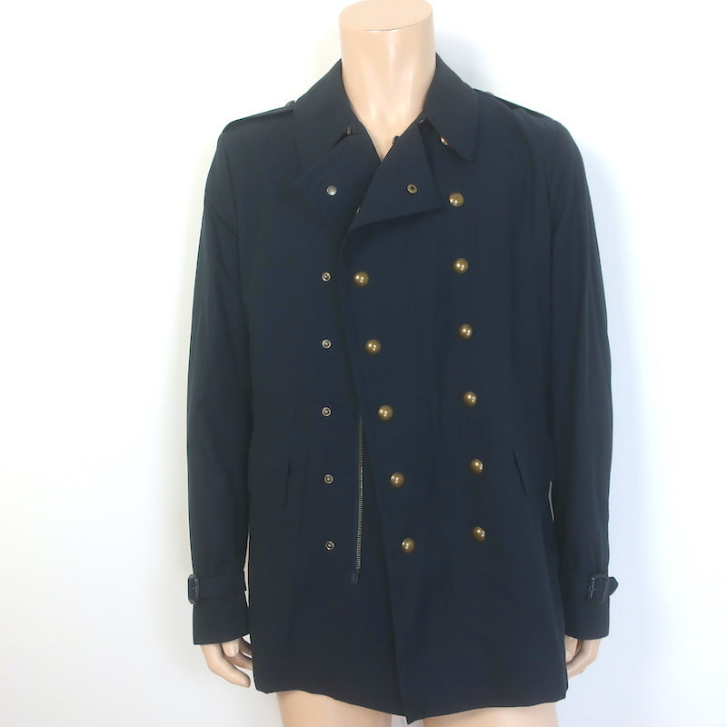Burberry Short Trench Coat Navy Cotton Size 52R Snap-Front Belted Jacket