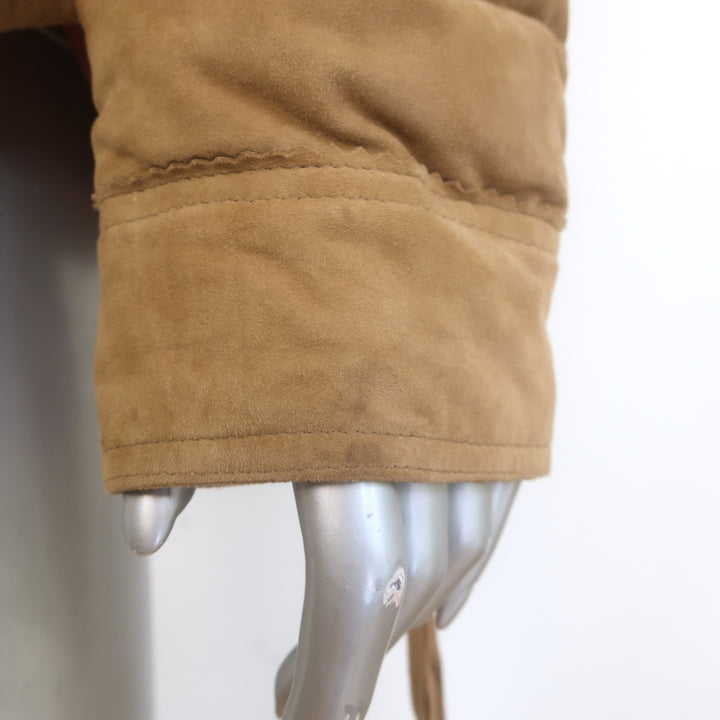 Polo Ralph Lauren Fringed Suede Puffer Jacket Brown Size Medium