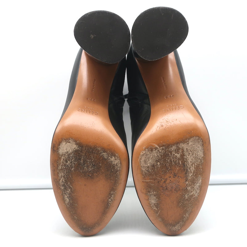 Celine Booties Black Leather Size 38.5 High Heel Ankle Boots