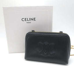 Celine Cuir Triomphe Clutch on Chain Black Leather Crossbody