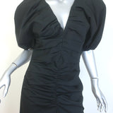 Carolina Herrera Puff Sleeve Ruched Midi Dress Black Stretch Cotton Size 8