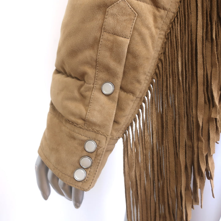 Polo Ralph Lauren Fringed Suede Puffer Jacket Brown Size Medium