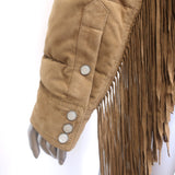 Polo Ralph Lauren Fringed Suede Puffer Jacket Brown Size Medium