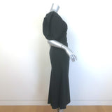 Carolina Herrera Puff Sleeve Ruched Midi Dress Black Stretch Cotton Size 8
