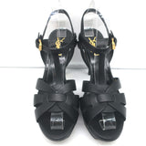 Saint Laurent Tribute 75 Platform Sandals Black Leather Size 38 Open Toe Heels