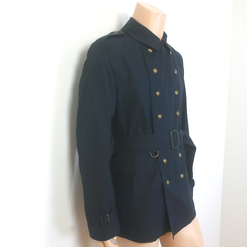 Burberry Short Trench Coat Navy Cotton Size 52R Snap-Front Belted Jacket