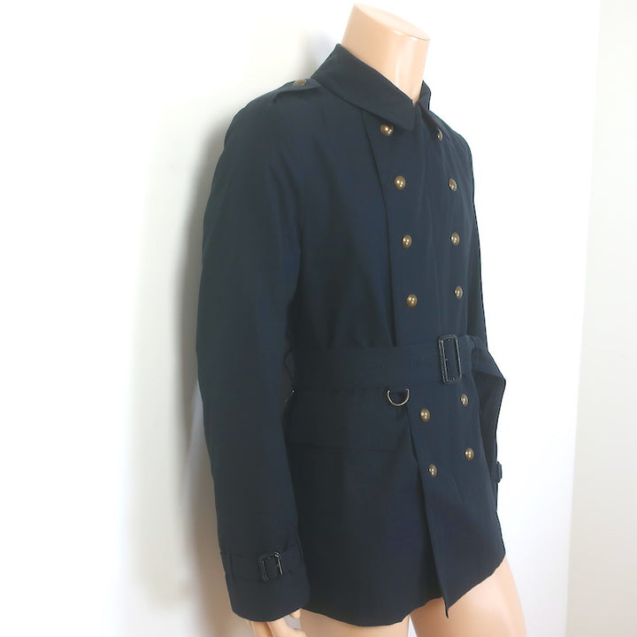 Burberry Short Trench Coat Navy Cotton Size 52R Snap-Front Belted Jacket