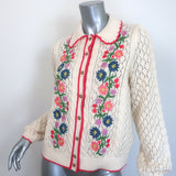 Boden Floral-Embroidered Pointelle Knit Cardigan Cream Cotton Size Small NEW
