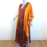 Colin Heaney Marrakesh Kaftan Gold/Red Printed Silk Size Large V-Neck Maxi Dress