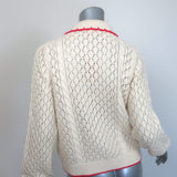 Boden Floral-Embroidered Pointelle Knit Cardigan Cream Cotton Size Small NEW