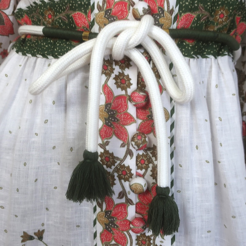 Zimmermann Empire Batik Belted Maxi Dress Cream Floral Print Linen Size 2