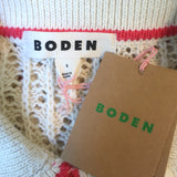 Boden Floral-Embroidered Pointelle Knit Cardigan Cream Cotton Size Small NEW