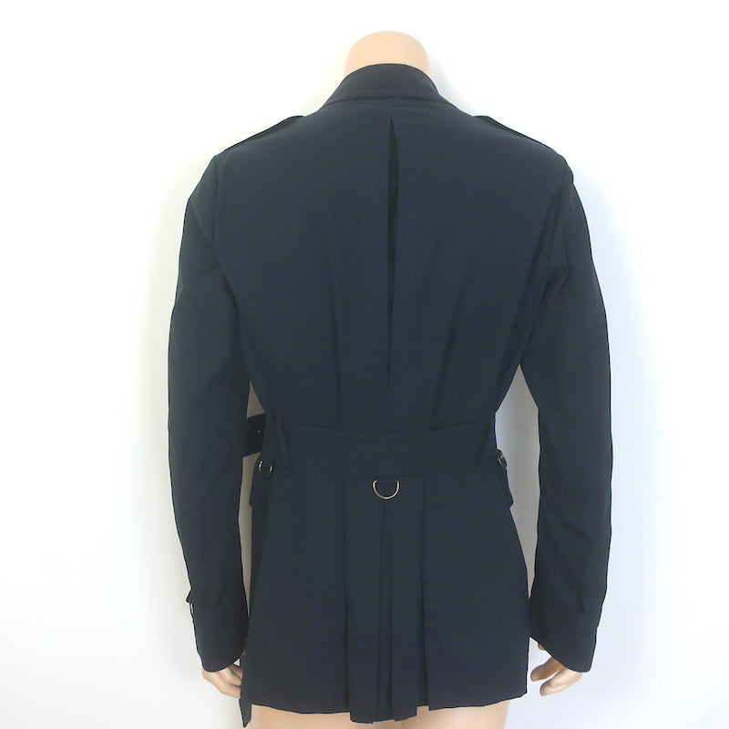 Burberry Short Trench Coat Navy Cotton Size 52R Snap-Front Belted Jacket