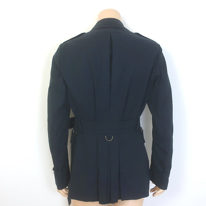 Burberry Short Trench Coat Navy Cotton Size 52R Snap-Front Belted Jacket