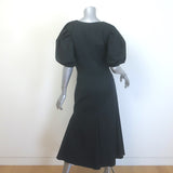 Carolina Herrera Puff Sleeve Ruched Midi Dress Black Stretch Cotton Size 8