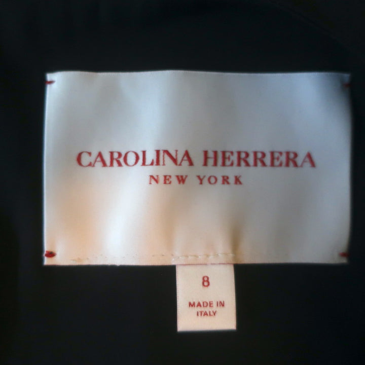 Carolina Herrera Puff Sleeve Ruched Midi Dress Black Stretch Cotton Size 8