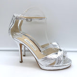 Jimmy Choo Twisted Strap Platform Sandals Silver Snakeskin Size 38.5
