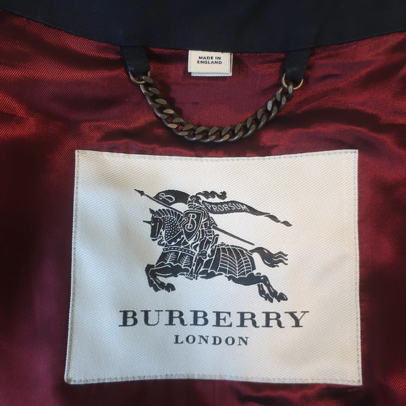 Burberry Short Trench Coat Navy Cotton Size 52R Snap-Front Belted Jacket