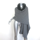 100% Cashmere Fox Fur-Collar Wrap Shawl Gray Ribbed Knit