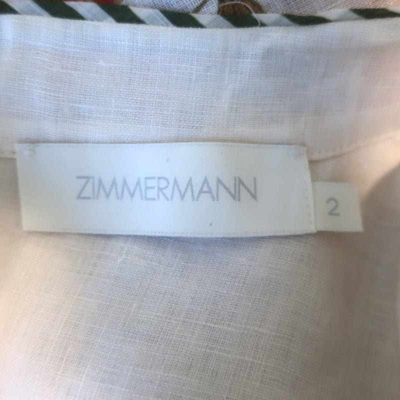 Zimmermann Empire Batik Belted Maxi Dress Cream Floral Print Linen Size 2