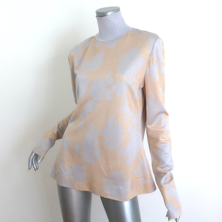 St. John Turtleneck Sweater Beige/Gray Floral Shadow Jacquard Knit Size Large
