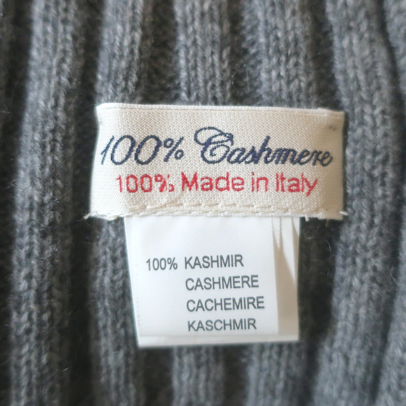 100% Cashmere Fox Fur-Collar Wrap Shawl Gray Ribbed Knit