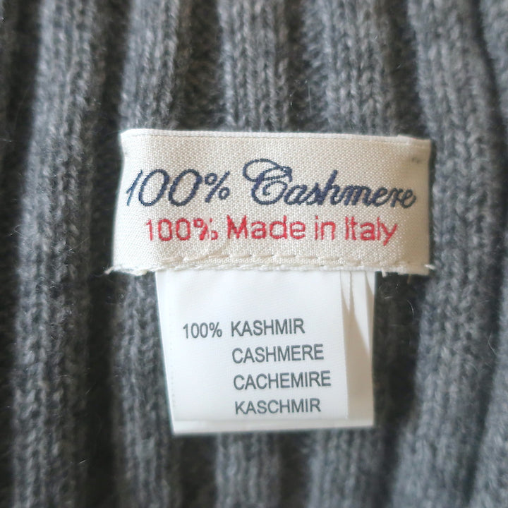 100% Cashmere Fox Fur-Collar Wrap Shawl Gray Ribbed Knit
