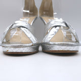 Jimmy Choo Twisted Strap Platform Sandals Silver Snakeskin Size 38.5