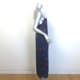KHAITE Sicily Midi Slip Dress Navy Raspberry Print Satin Twill Size 4