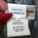 100% Cashmere Fox Fur-Collar Wrap Shawl Gray Ribbed Knit