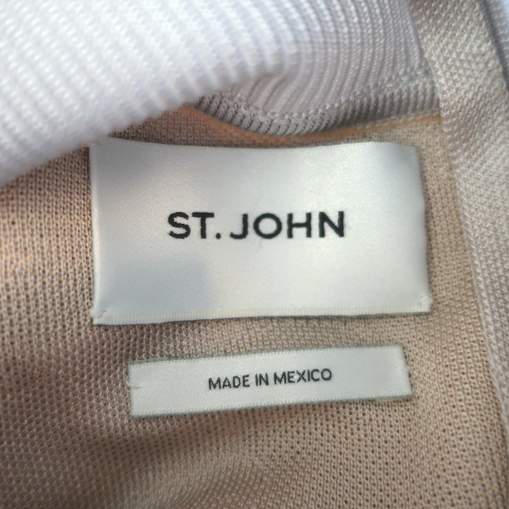 St. John Turtleneck Sweater Beige/Gray Floral Shadow Jacquard Knit Size Large