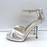 Jimmy Choo Twisted Strap Platform Sandals Silver Snakeskin Size 38.5