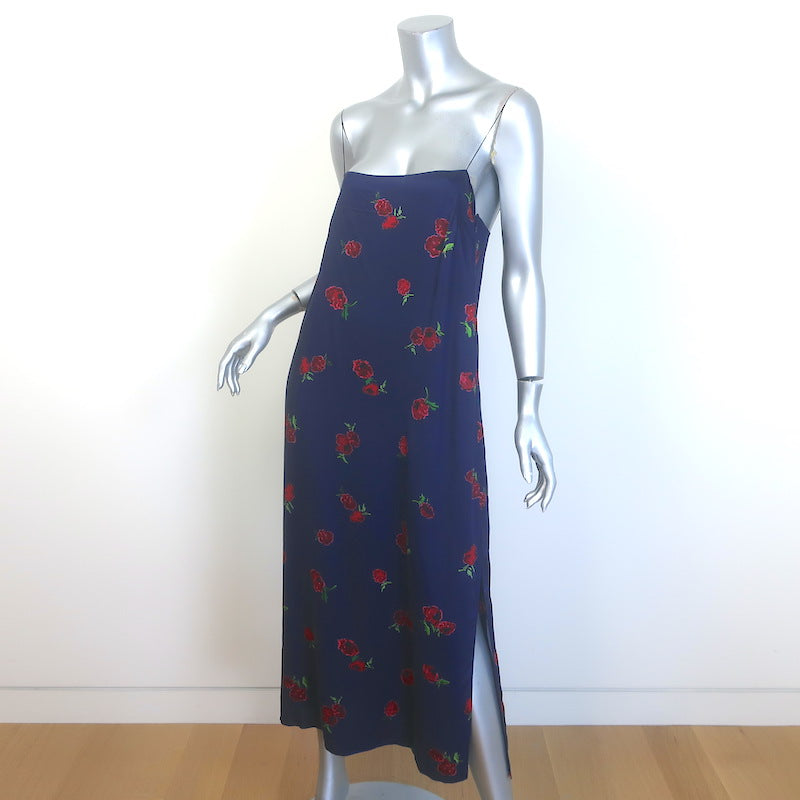 KHAITE Sicily Midi Slip Dress Navy Raspberry Print Satin Twill Size 4