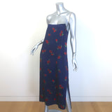 KHAITE Sicily Midi Slip Dress Navy Raspberry Print Satin Twill Size 4