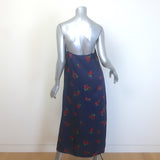 KHAITE Sicily Midi Slip Dress Navy Raspberry Print Satin Twill Size 4