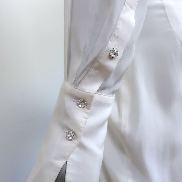 GAUGE81 Plunge Twist-Front Midi Dress White Size Small Long Sleeve Shirtdress