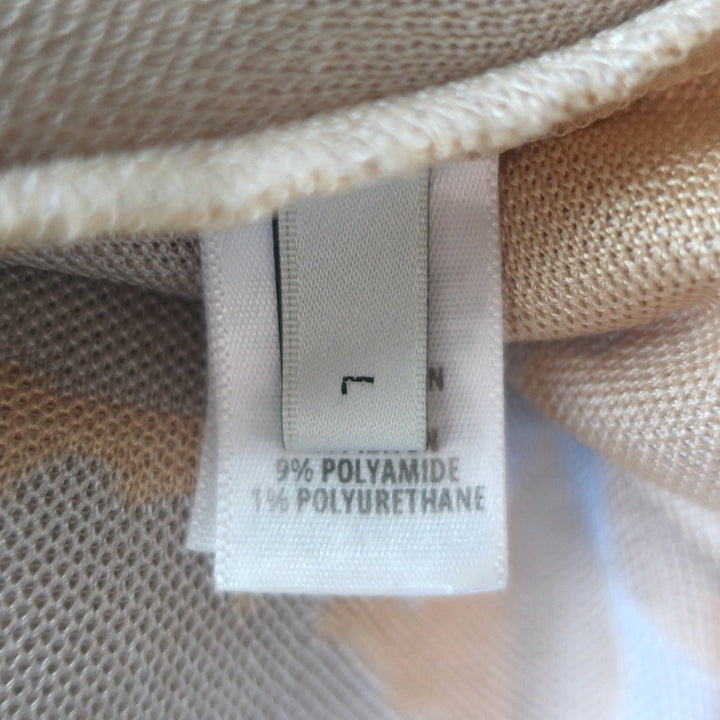 St. John Turtleneck Sweater Beige/Gray Floral Shadow Jacquard Knit Size Large
