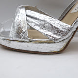 Jimmy Choo Twisted Strap Platform Sandals Silver Snakeskin Size 38.5