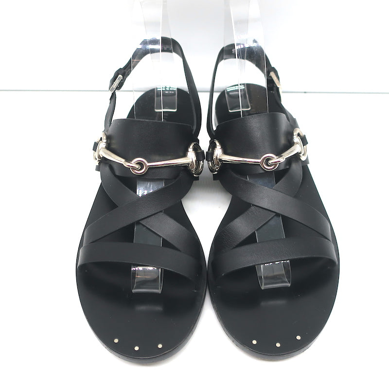 Gucci Horsebit Strappy Slingback Sandals Black Leather Size 38.5