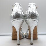 Jimmy Choo Twisted Strap Platform Sandals Silver Snakeskin Size 38.5