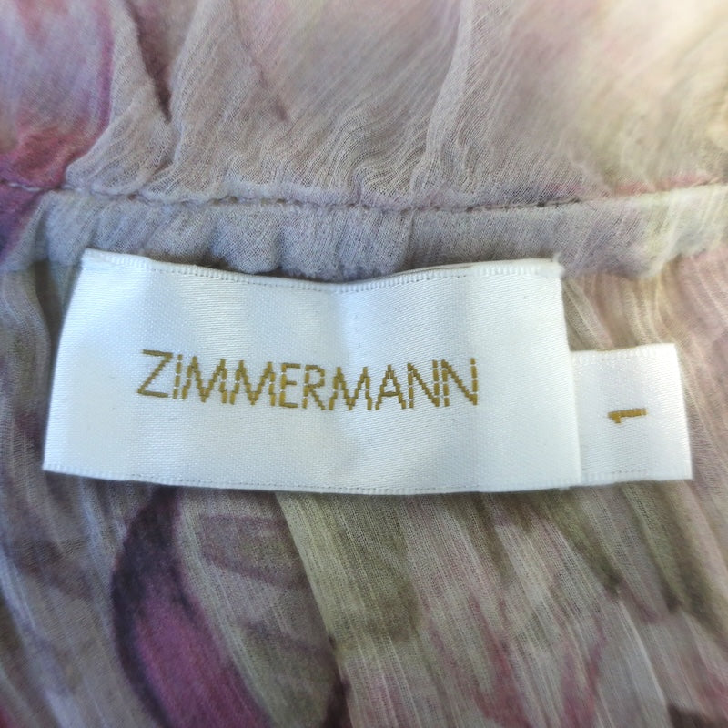Zimmermann Winsome Tiered Midi Dress Light Pink Floral Crinkled Chiffon Size 1