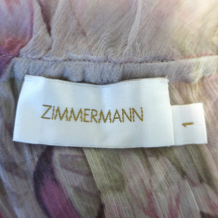 Zimmermann Winsome Tiered Midi Dress Light Pink Floral Crinkled Chiffon Size 1