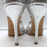 Jimmy Choo Twisted Strap Platform Sandals Silver Snakeskin Size 38.5